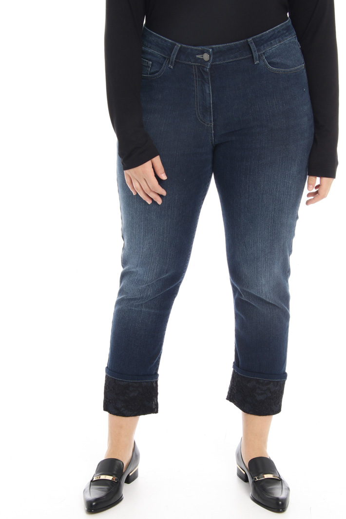 Stretch denim and lace jeans Intrend Stretch denim and lace jeans Intrend