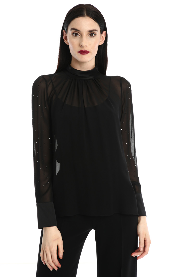 Silk blouse with rhinestones Intrend Silk blouse with rhinestones Intrend