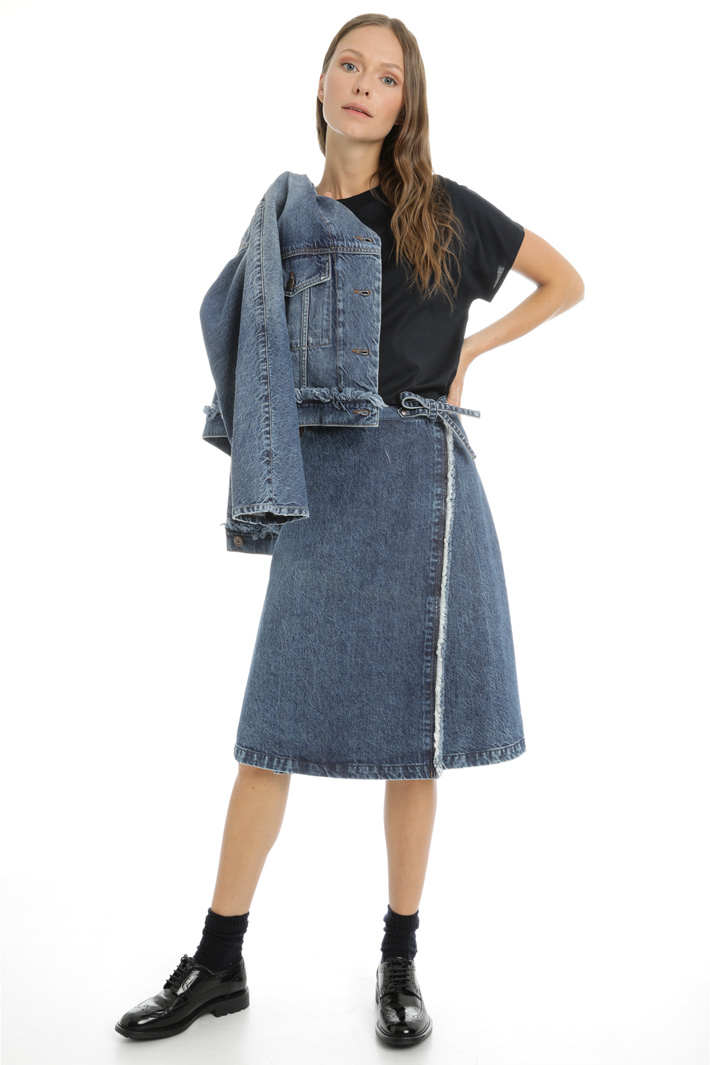 Fringed cotton denim skirt Intrend Fringed cotton denim skirt Intrend
