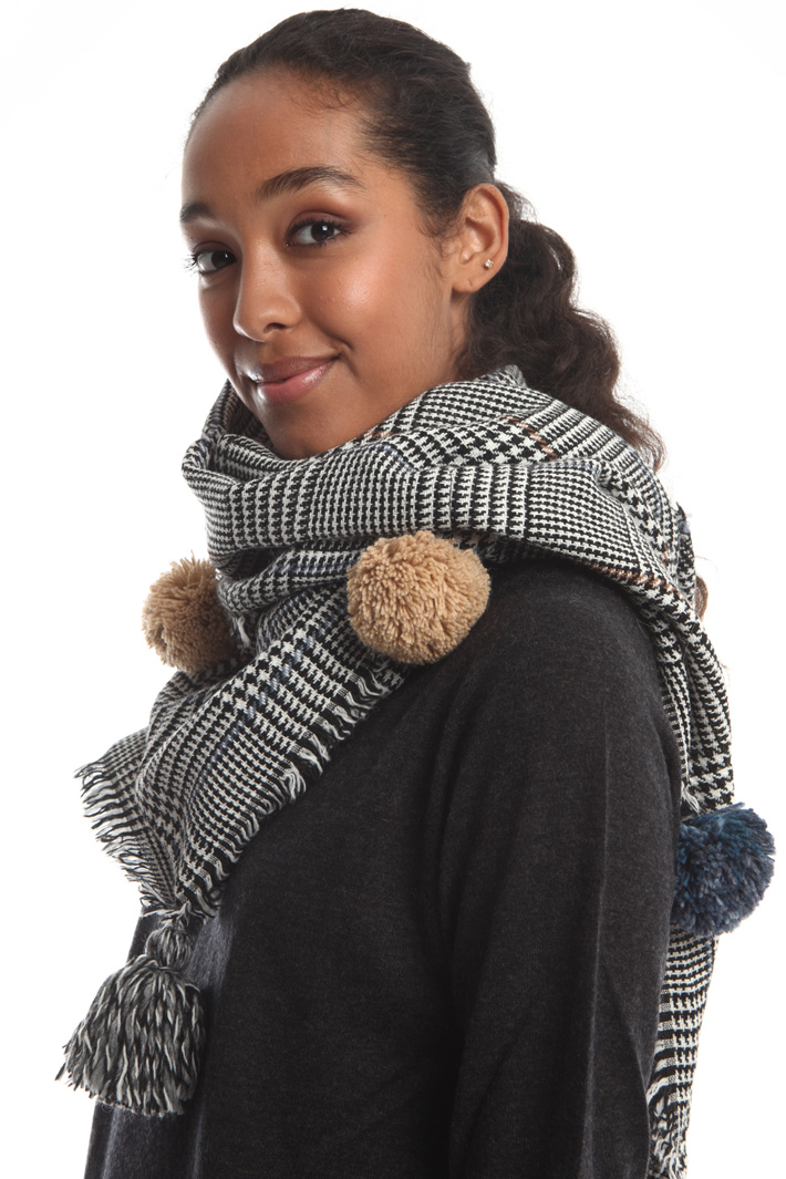 Wool scarf with pompon Intrend Wool scarf with pompon Intrend