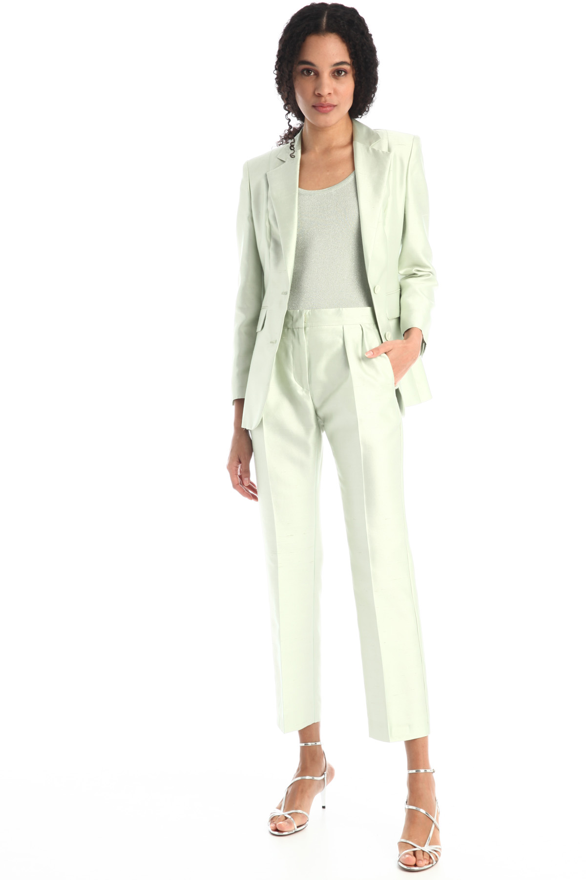 Pantaloni in seta e cotone, verde pastello - Intrend