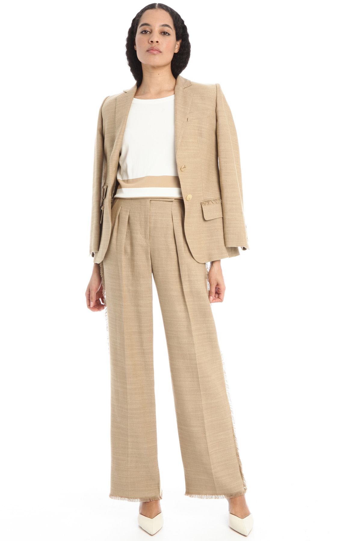 Pantaloni in lino e seta, cammello - Intrend