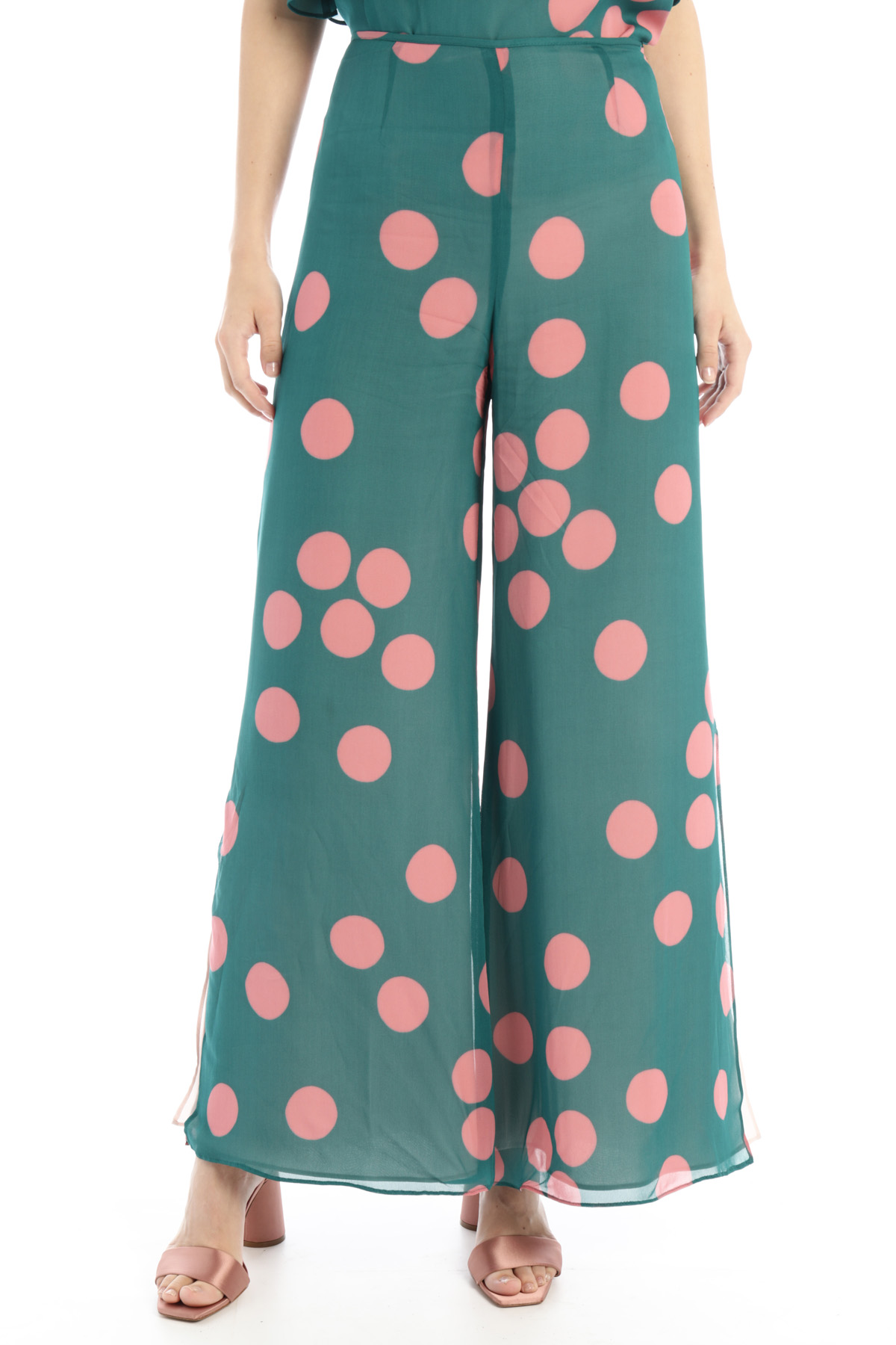 Pantaloni palazzo con spacchi, verde scuro rosa - Intrend
