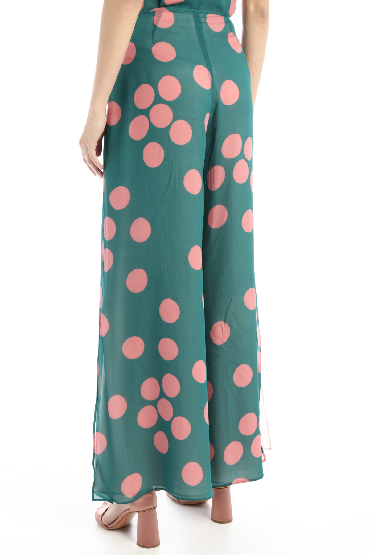 Pantaloni palazzo con spacchi, verde scuro rosa - Intrend