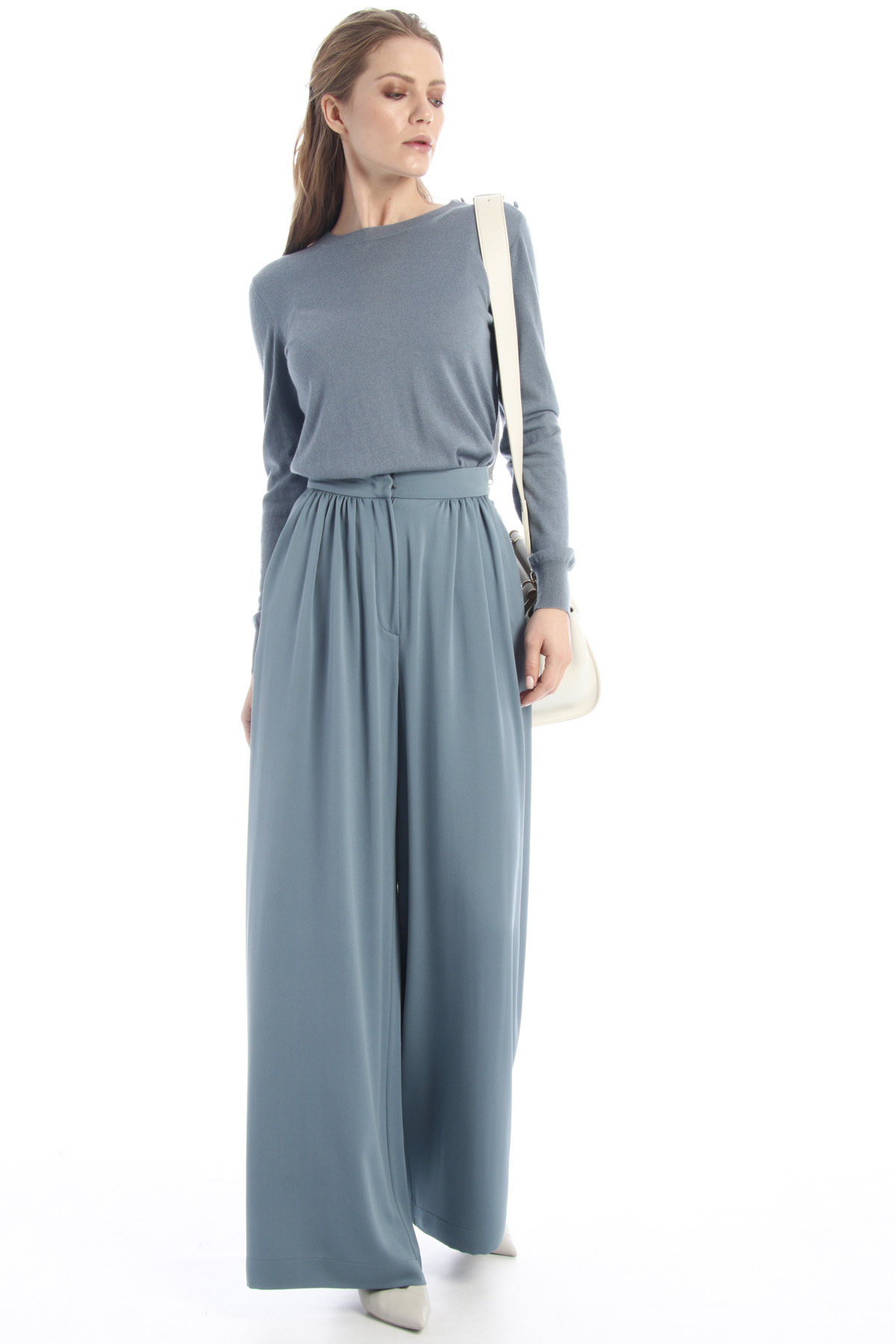 Pantaloni in crêpe di seta, avio - Intrend