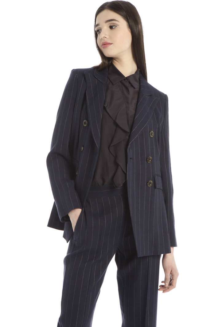 Blazer gessato in misto lino, blu bianco - Intrend