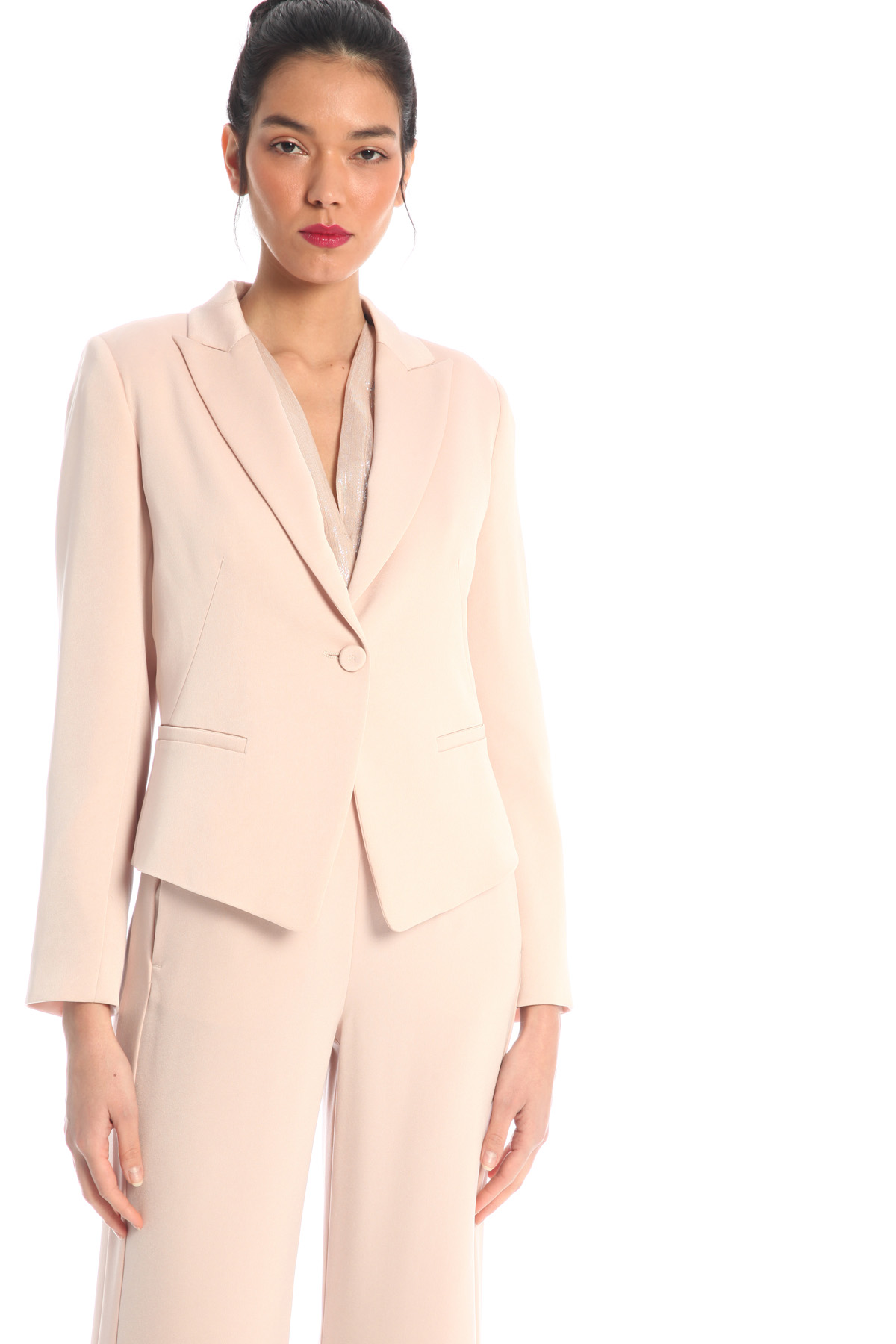 Blazer in satin fluido, cipria - Intrend