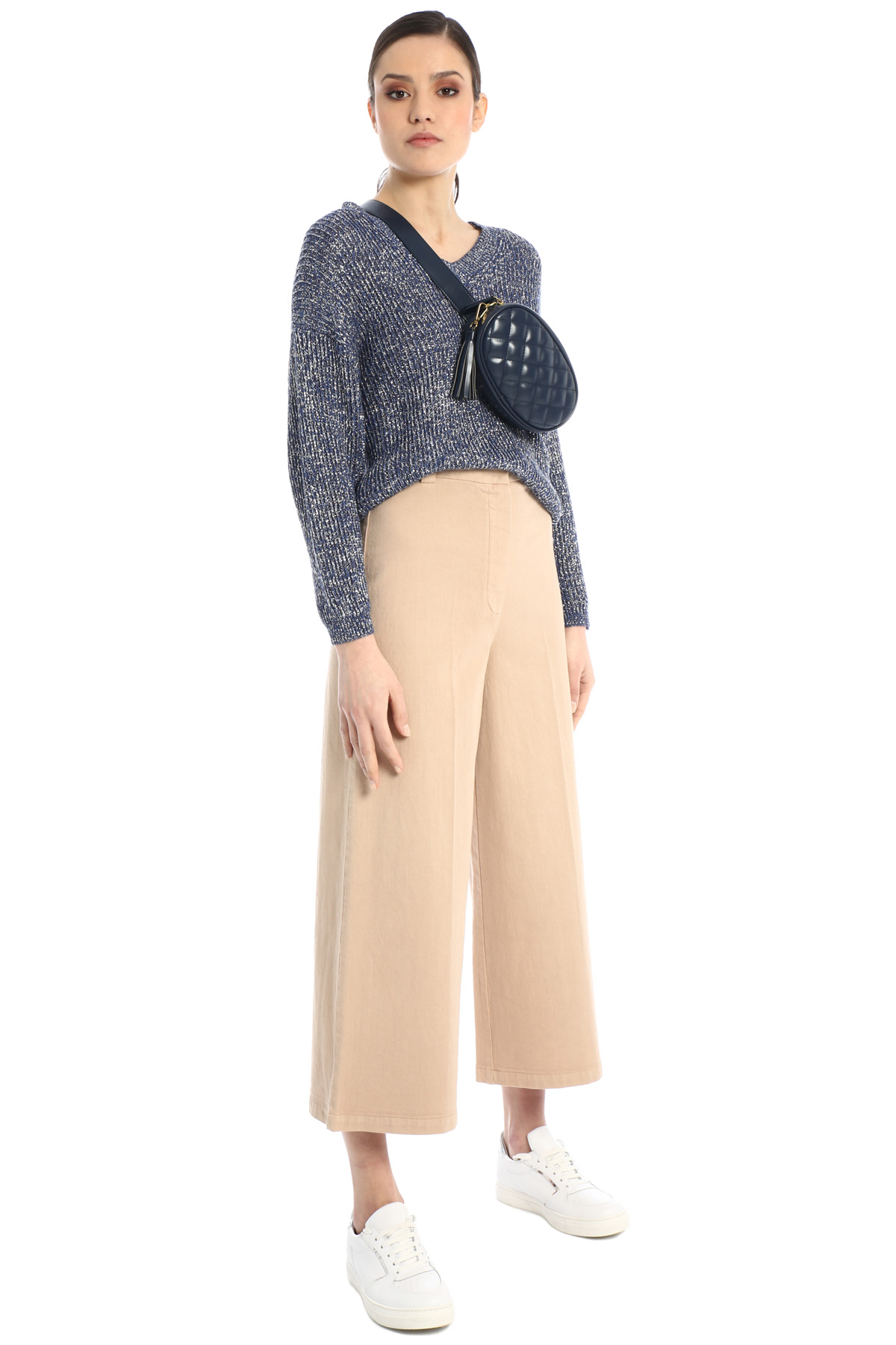Pantaloni cropped in cotone, beige - Intrend