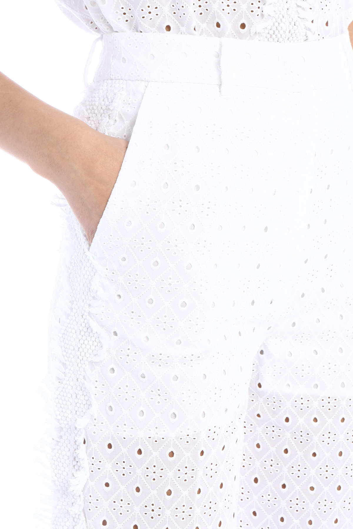 Pantaloni cropped in sangallo, bianco - Intrend