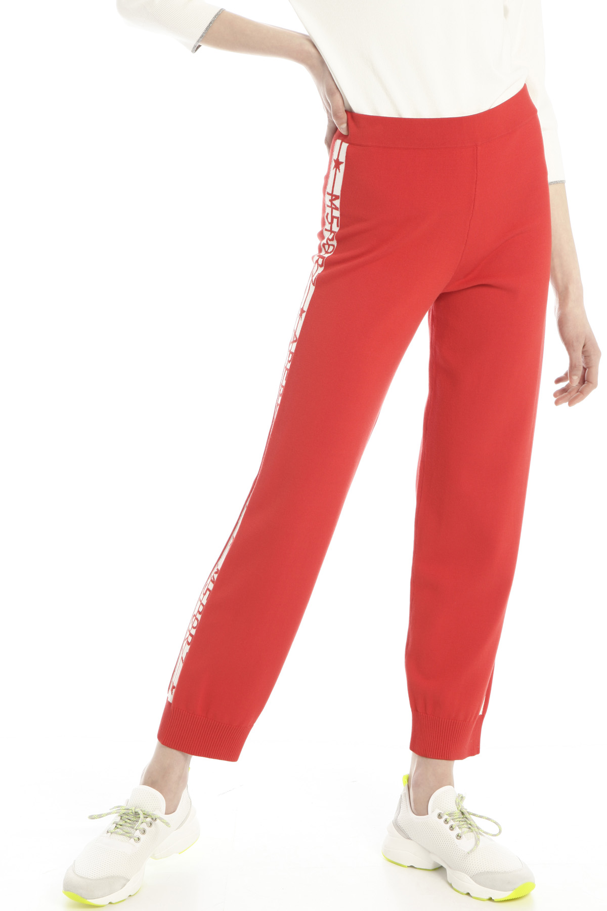 Pantaloni dritti in maglia, rosso bianco - Intrend