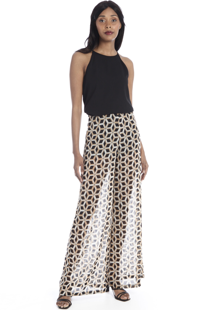 Pantaloni in georgette, nero bianco arancione - Intrend