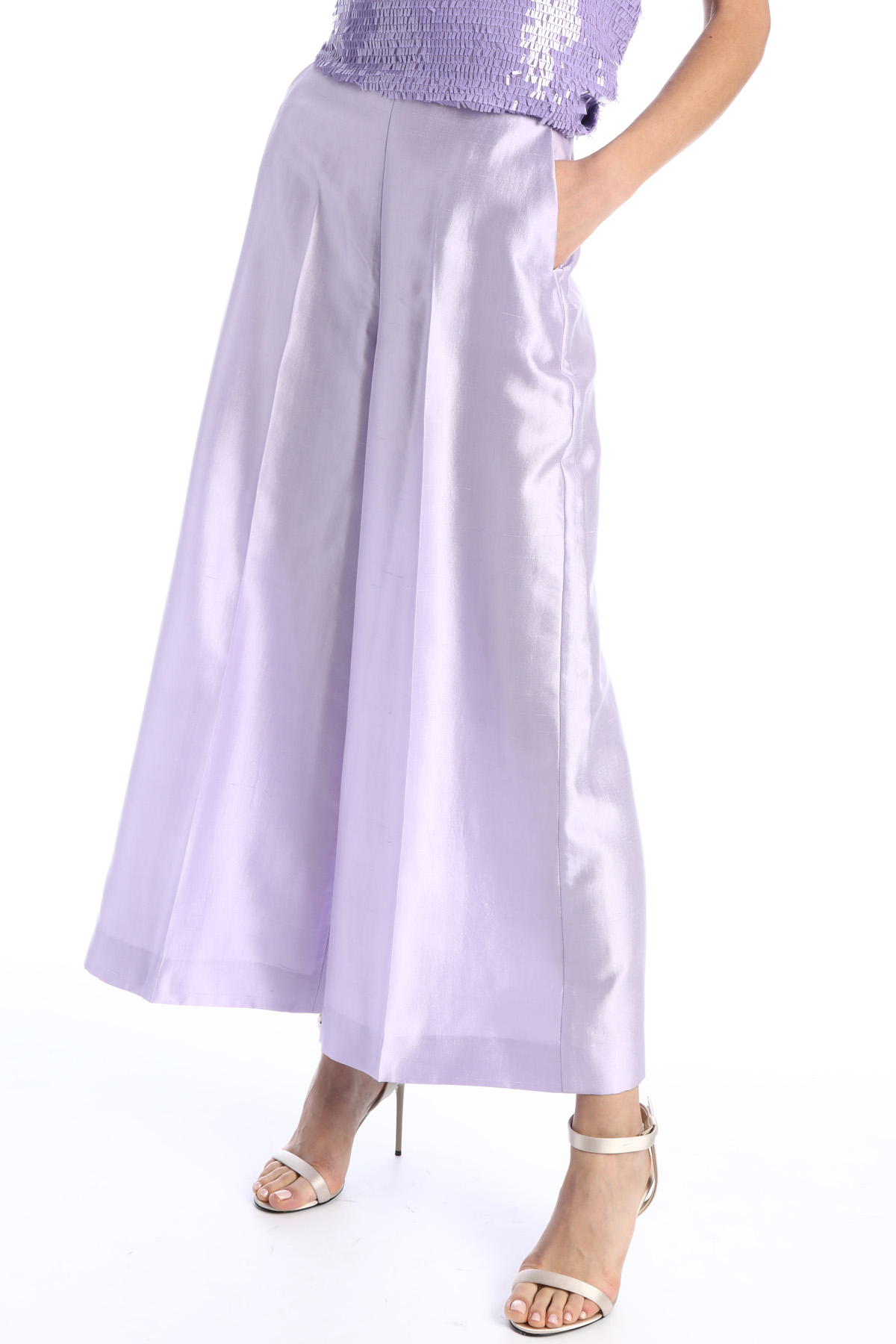 Pantaloni in shantung di seta, lilla - Intrend