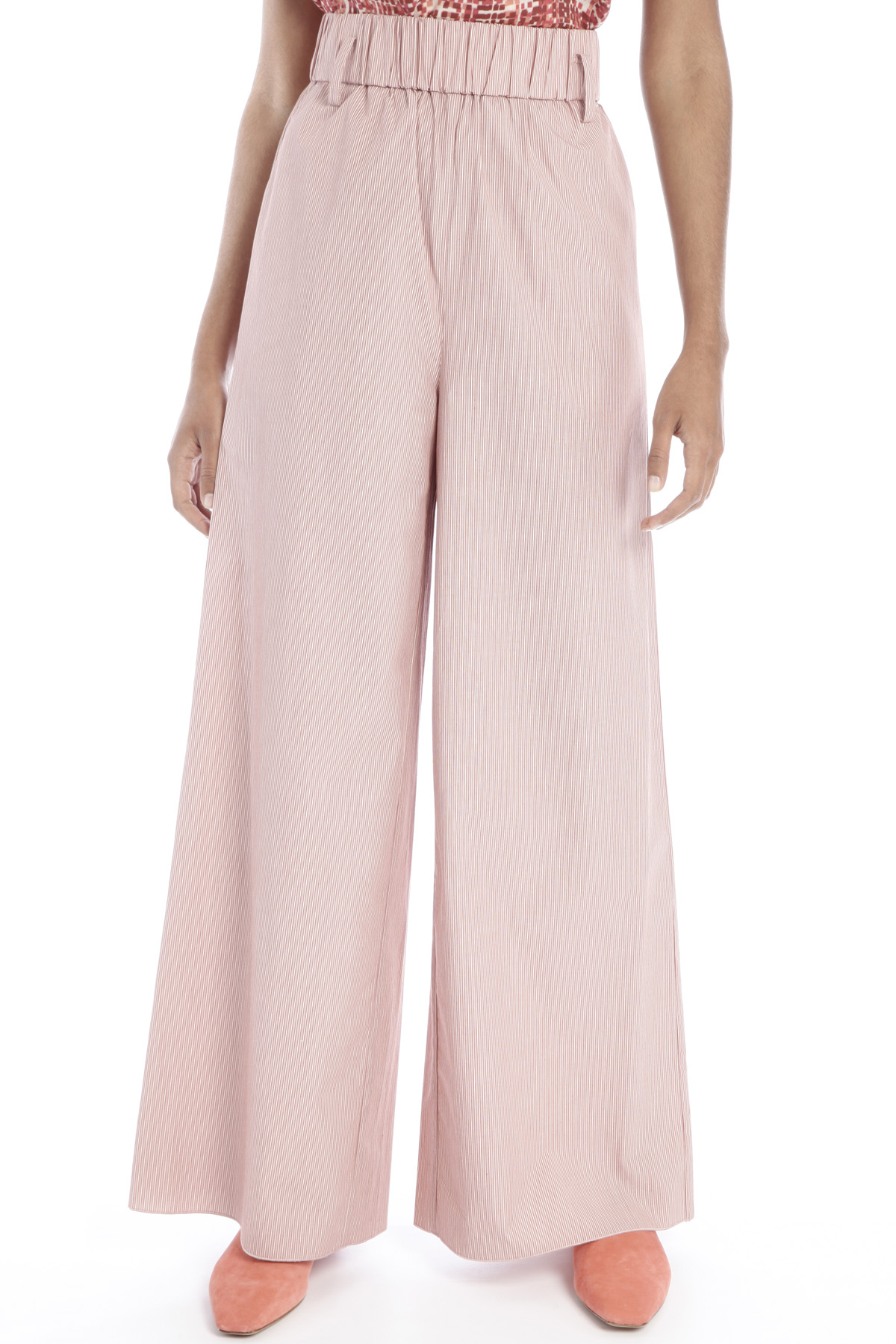 Pantaloni ampi in popeline, rosa scuro bianco - Intrend