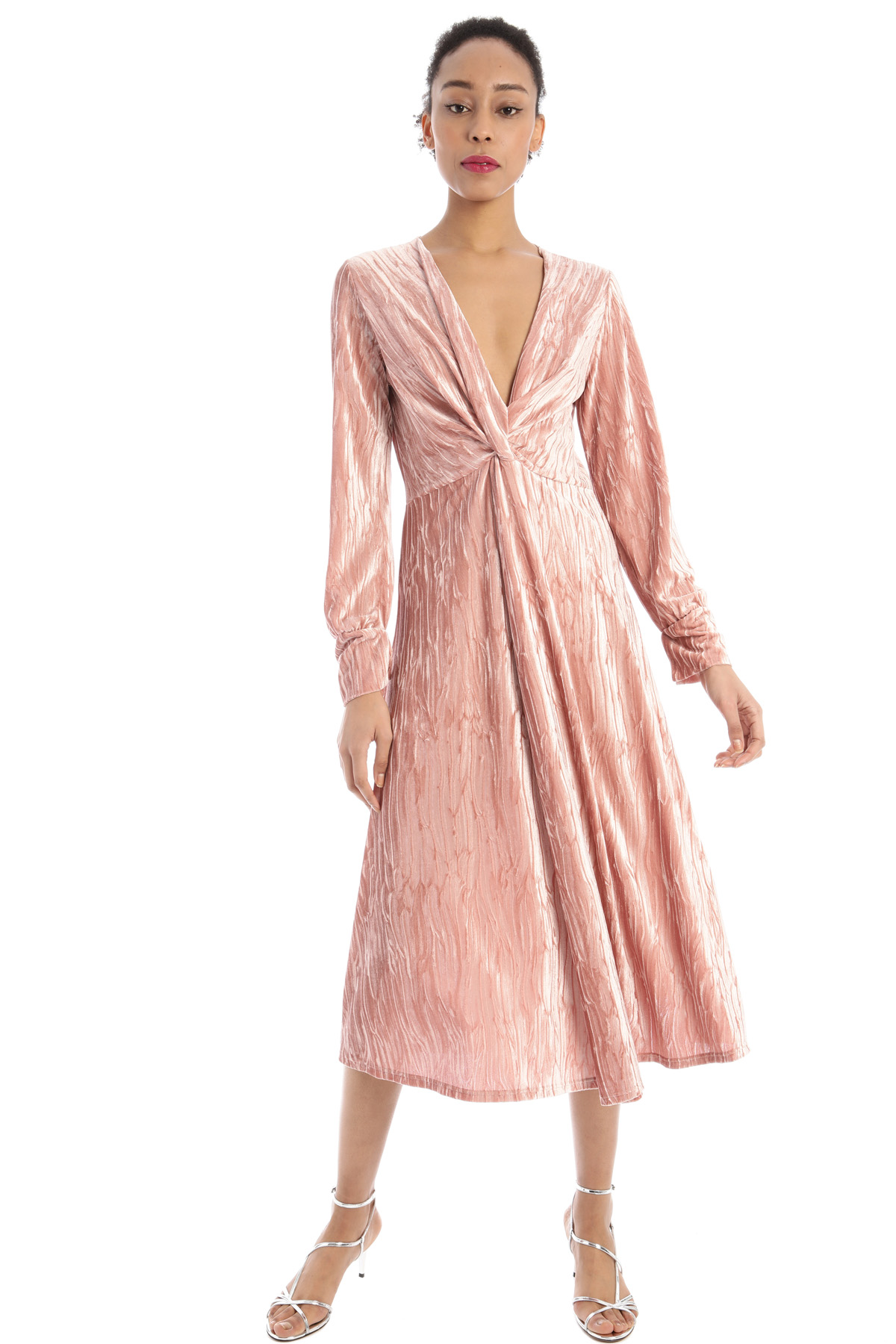 Abito in velluto con incrocio, rosa antico - Intrend
