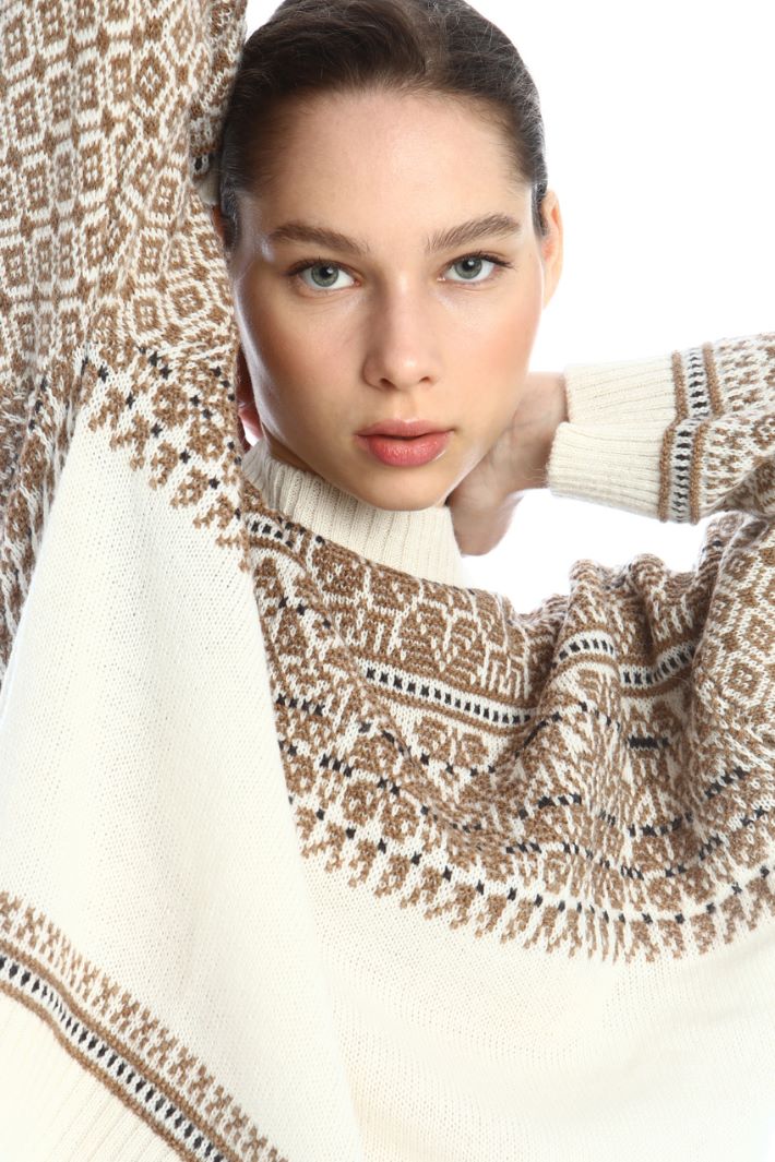 Wool and alpaca yarn sweater, white camel Intrend