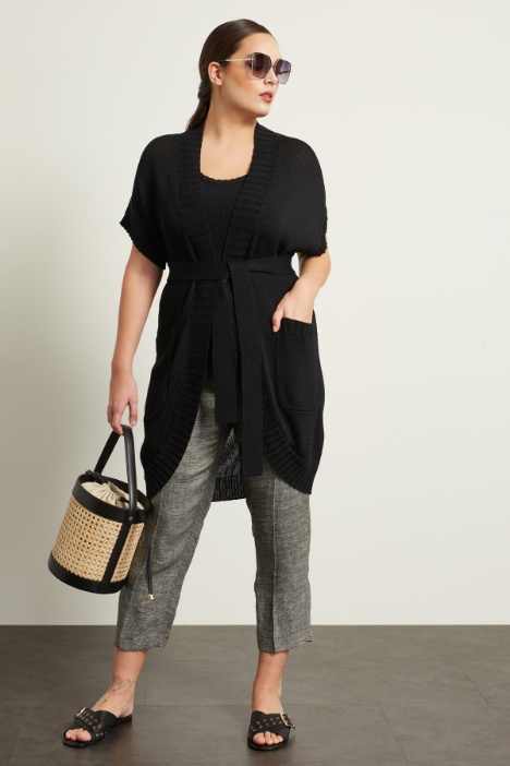Cardigan in cotone con cintura Intrend