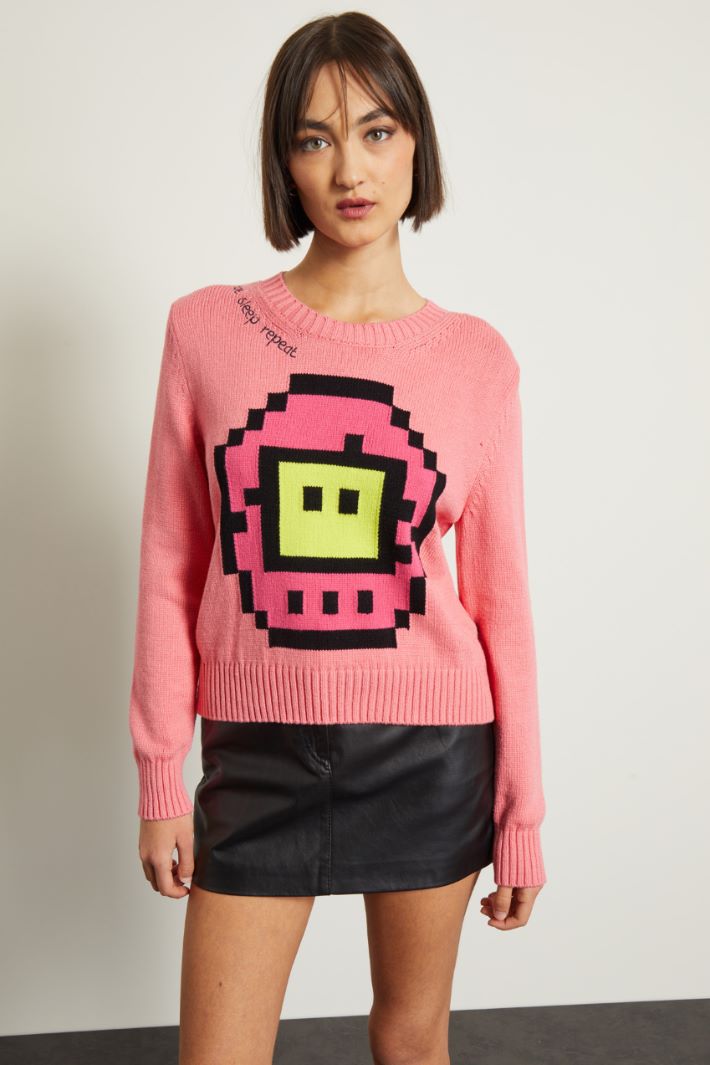 Maglia con intarsio e ricami