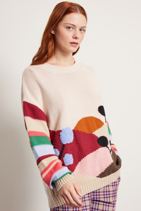 Maglia con intarsio e ricami Intrend
