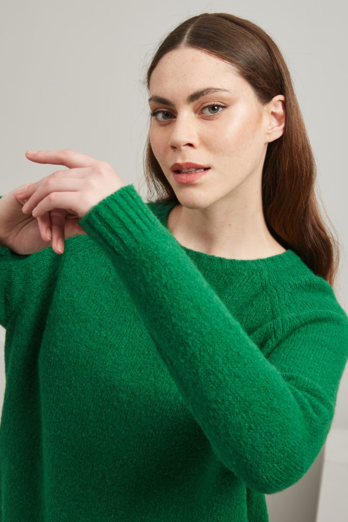 Alpaca and cottonblend yarn sweater, esmerald green Intrend