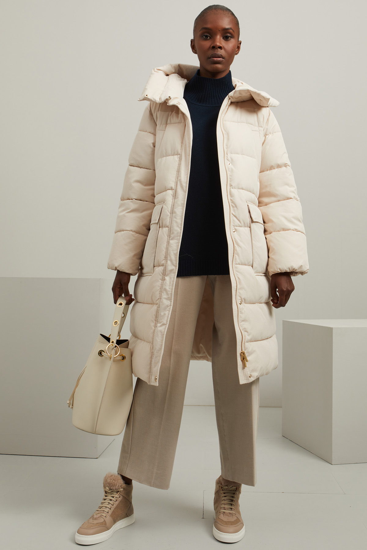 long cream puffer coat zara