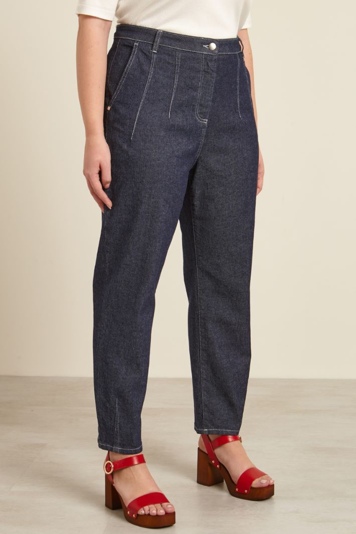Jeans carrot in denim stretch, blu denim Intrend