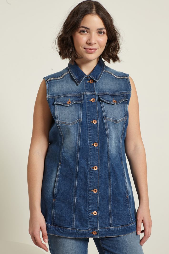 Denim gilet with rhinestones, denim blue copper Intrend