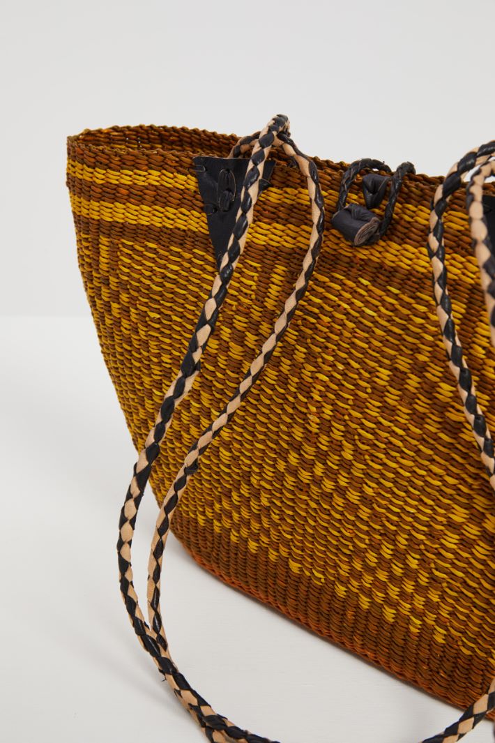 Straw shopper bag, mustard brown black Intrend