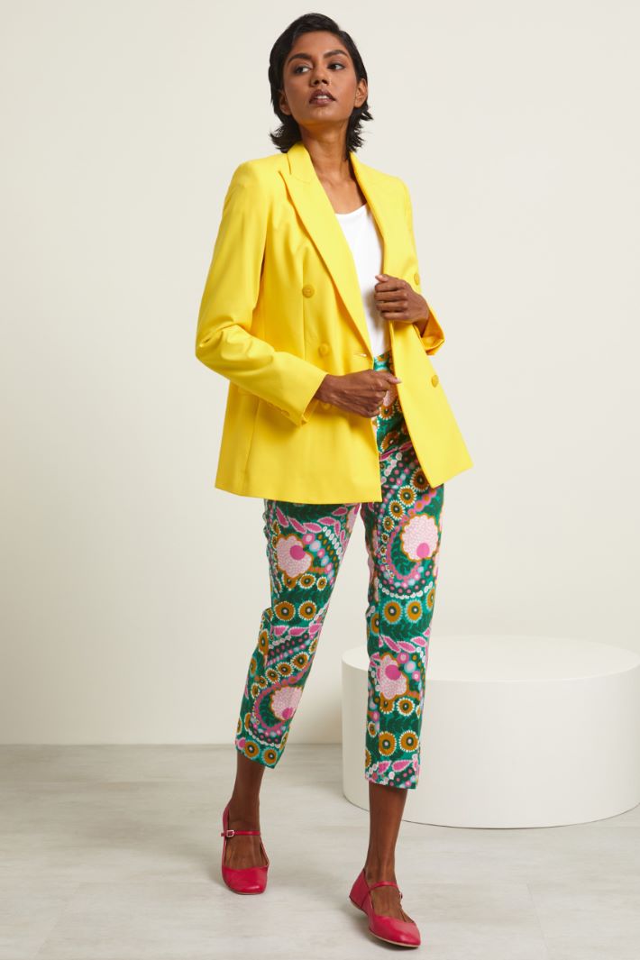 Blazer Doppiopetto Donna Con Inserti In Raso, Autunno/inverno 2024, Tessuto Crepe Elasticizzato, Colletto A Lancia