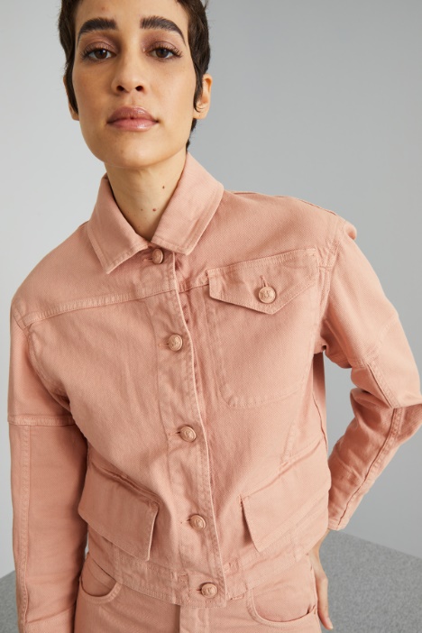 Giacca cropped in bull di cotone