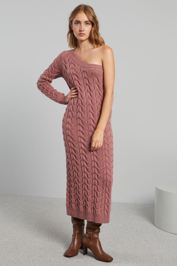 Cable knit one-shoulder dress Intrend - 3