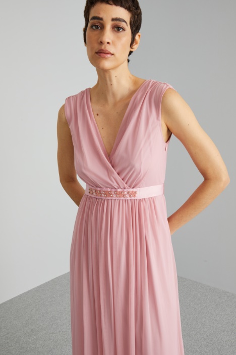 Abito in jersey tulle con cintura