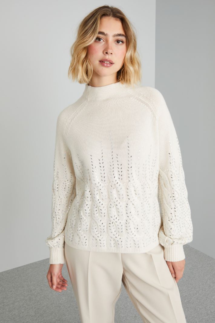 Cable-knit sweater with rhinestones Intrend - 3