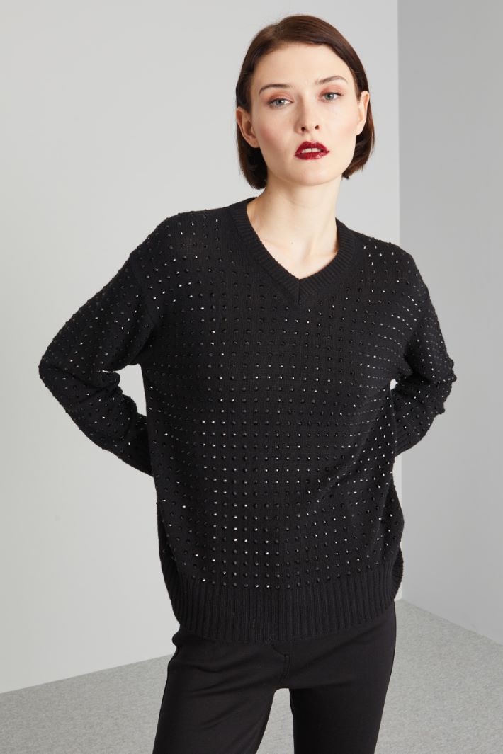 Oversized rhinestone appliqué-detail sweater Intrend - 3