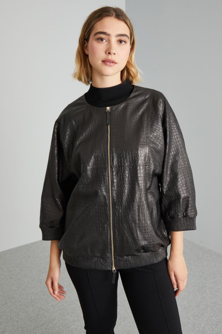 Reptile-print leather bomber jacket Intrend - 3