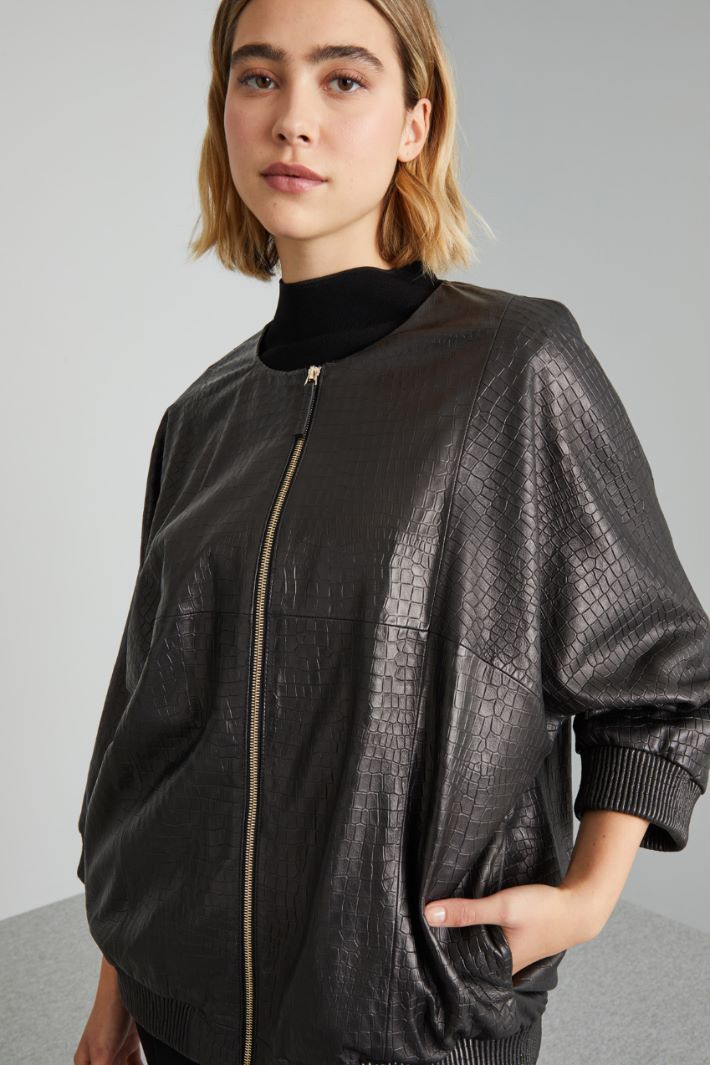 Reptile-print leather bomber jacket Intrend - 4