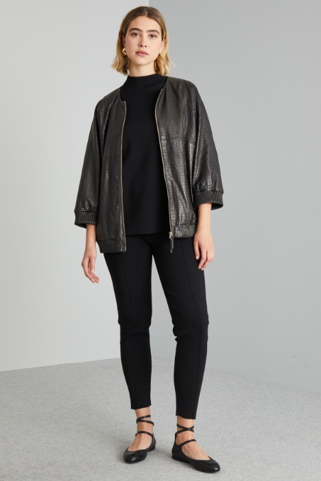 Reptile-print leather bomber jacket Intrend