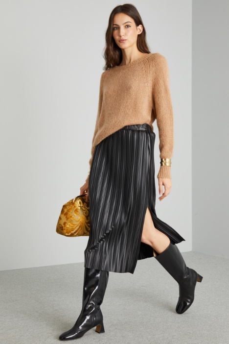 Pleated coated jersey skirt Intrend