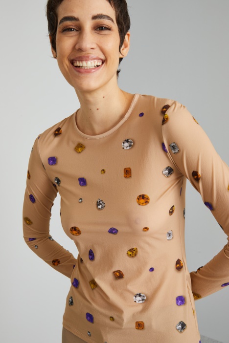 Top in jersey calza stampato