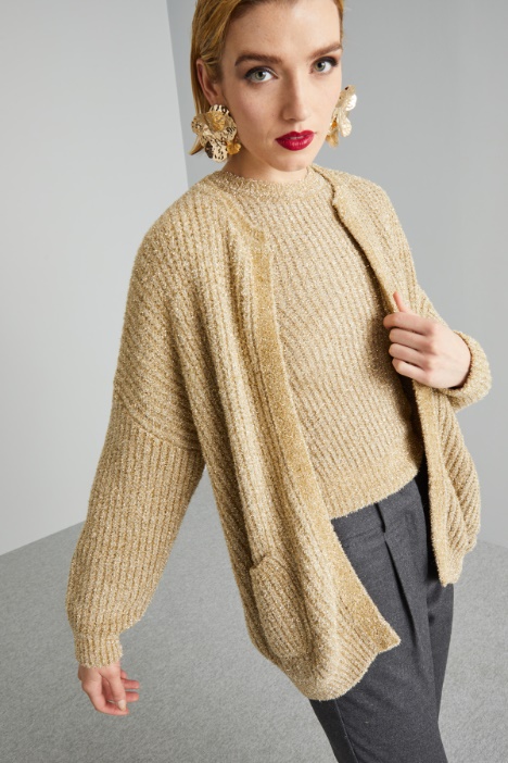 Cardigan lamè con taschini