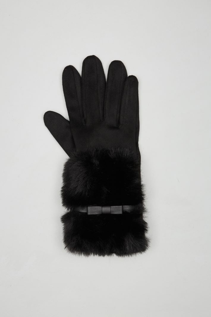 Faux fur trimmed gloves Intrend - 2