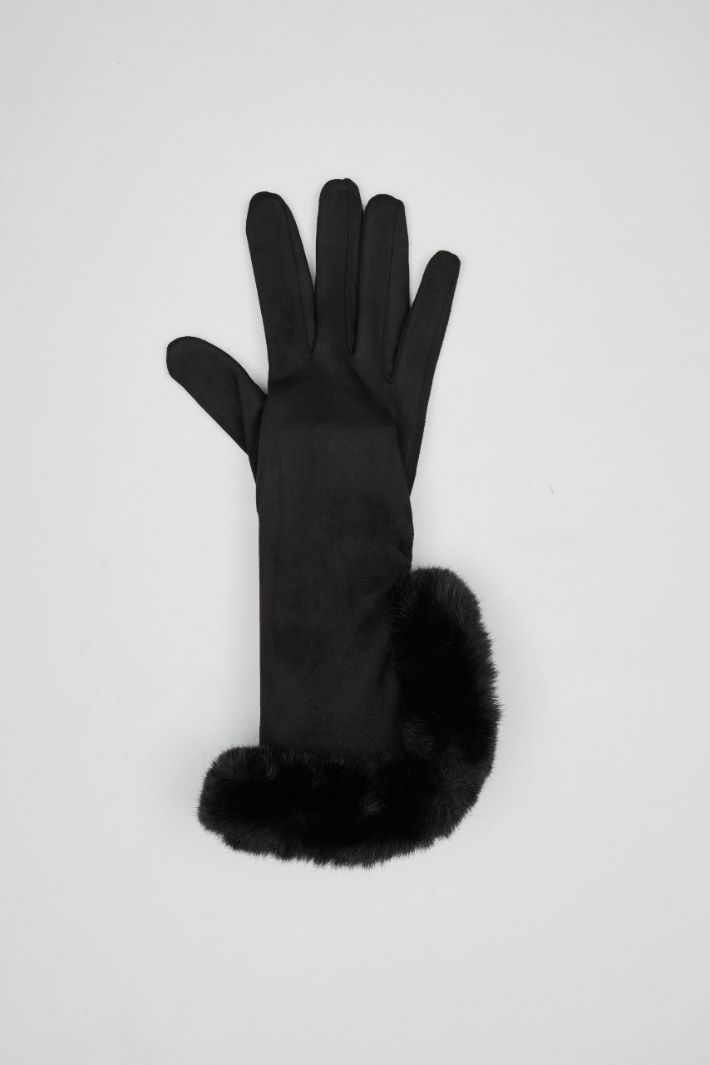 Faux fur trimmed gloves Intrend - 2