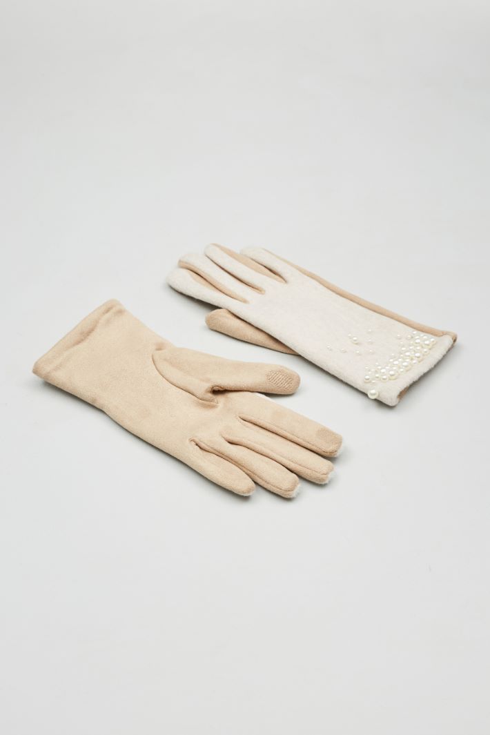 Pearl-embellished jersey gloves Intrend