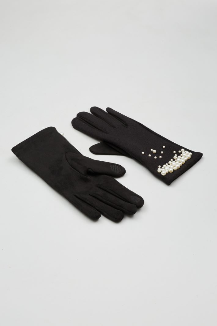 Pearl-embellished jersey gloves Intrend