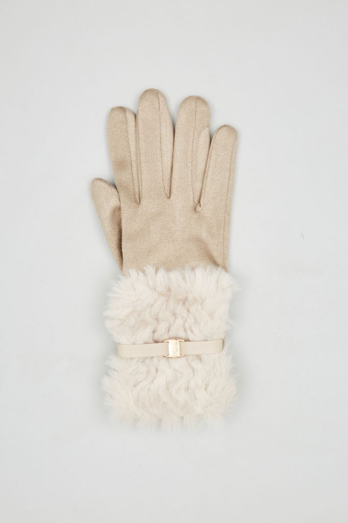 Faux fur trimmed gloves Intrend - 2