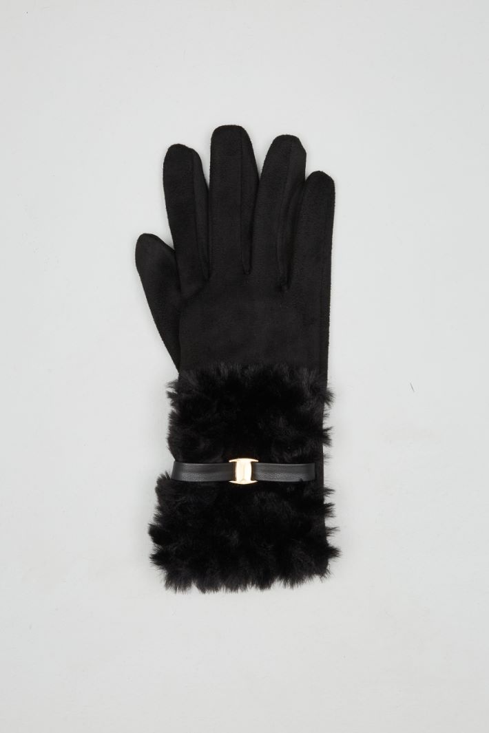 Faux fur trimmed gloves Intrend - 2