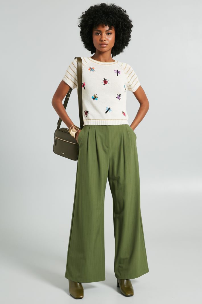 Wide-leg yarn dyed trousers Intrend