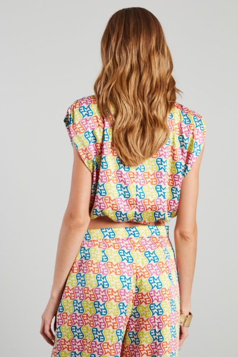 Top in twill con arricciature