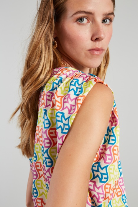 Top in twill con arricciature