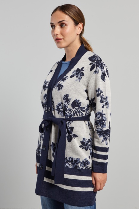 Cardigan jacquard con cintura