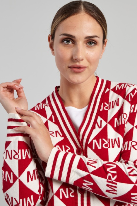 Cardigan in jacquard con cintura